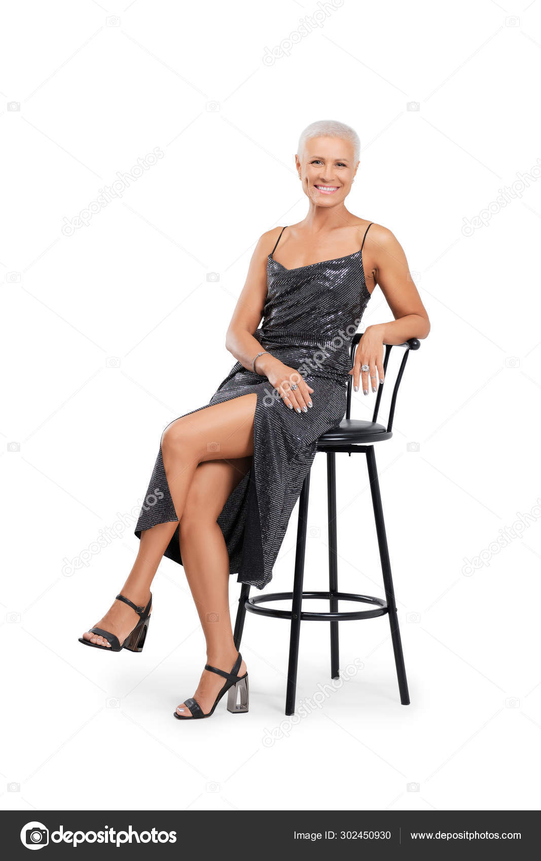 Full Length Portrait Of Beautiful Middle Aged Woman In