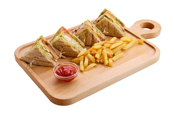 Club Sandwich mit amerikanischen Pommes — Stockfoto