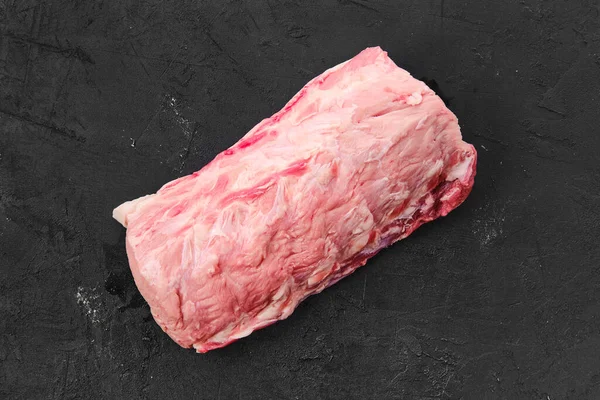 Raw Fresh Pork Collar Joint Meat Black Background Top View — Stock Photo, Image