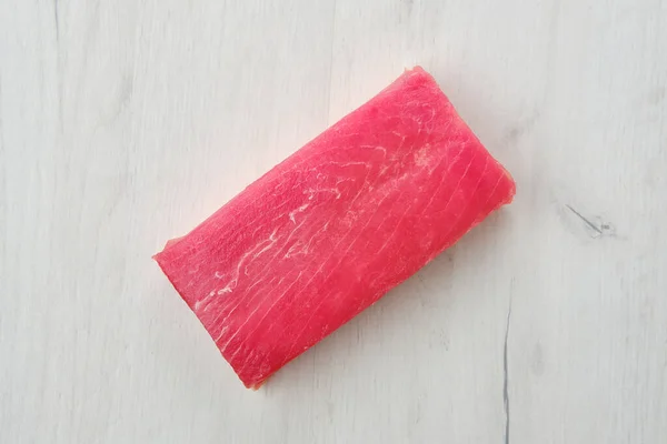 Raw Frozen Tuna Fillet Wooden Background — Stock Photo, Image