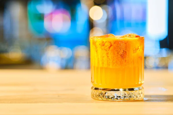 Cold Cocktail Tequila Sea Buckthorn Soft Focus Photo Shallow Depth — Stock Photo, Image
