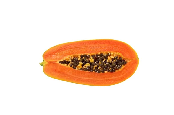 Nahaufnahme Der Hälfte Der Reifen Papaya Auf Weißem Hintergrund — Stockfoto