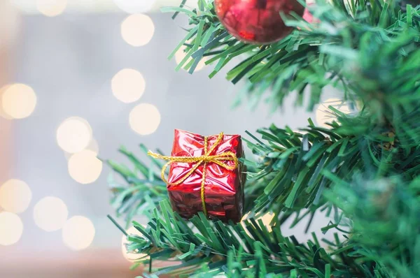 Fechar Caixa Presente Vermelho Para Fundo Decoração Natal Ano Novo — Fotografia de Stock