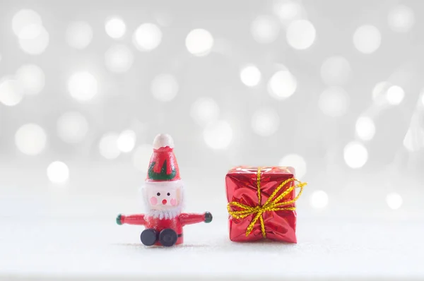 Santa Claus Και Κόκκινο Κουτί Δώρου Λαμπερό Φως Για Χριστουγεννιάτικη — Φωτογραφία Αρχείου