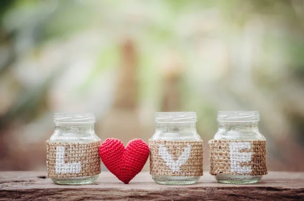 Amor Botella Con Corazón Rojo Para Día San Valentín Fondo — Foto de Stock