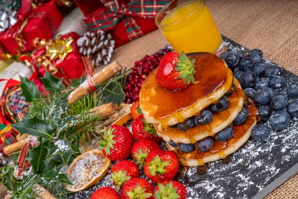 Panquecas Pequeno Almoço Natal Panquecas Pequeno Almoço Natal Stack Panquecas — Fotografia de Stock