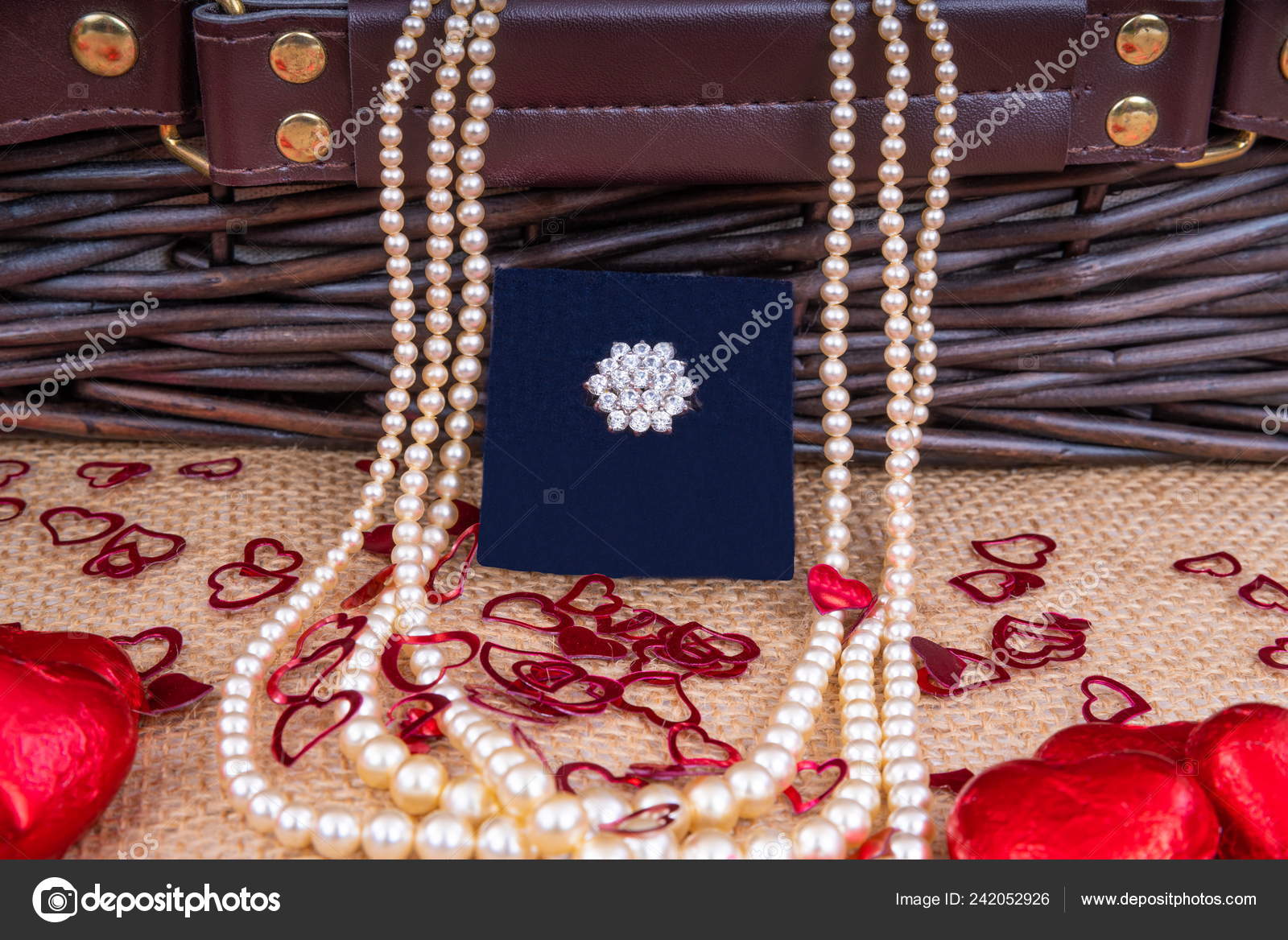 Valentines Day Gift Hamper Diamond Ring Pearl Necklace Gift Box