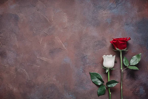 Bílé Rudé Růže Krásné Kamenné Pozadí — Stock fotografie