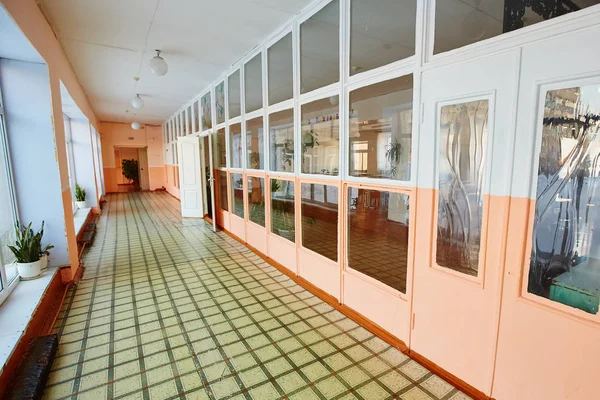 Old corridor inside the school building. With  iron batteries an