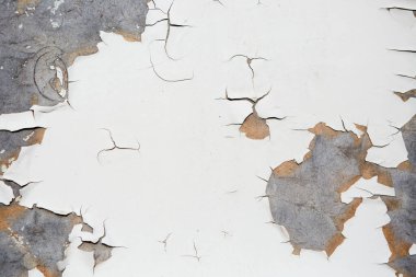Eski boyadan çatlaklar olan beyaz eski tahta, eski grunge tarzı metin, dekorasyon ya da reklam şablonu için çatlak bir yüzey arka planı olan eski moda grunge tarzı..