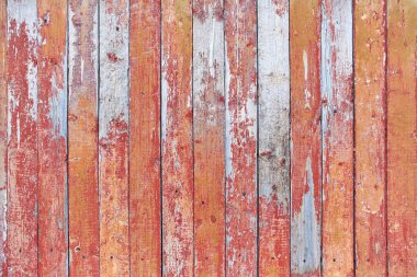 Eski boyadan kalan çatlaklarla kırmızı ve kahverengi tahta, eski grunge tarzı, kırık yüzey arkaplanı ile metin, dekorasyon veya reklam şablonu, retro sanat.