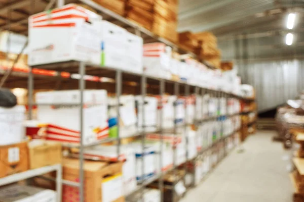 Warehouse Shelf Product Storage Logistics Blurred Background — Stock Photo, Image