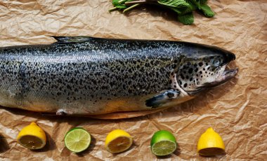 Vitrin trendy balık restoranıdır içinden herhangi bir yemek pişirmek mümkün olacak taze somon karkas