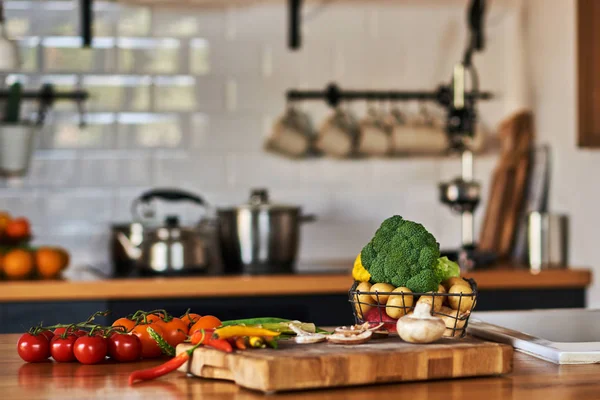 Koken Concept Verse Groenten Specerijen Houten Tafel — Stockfoto