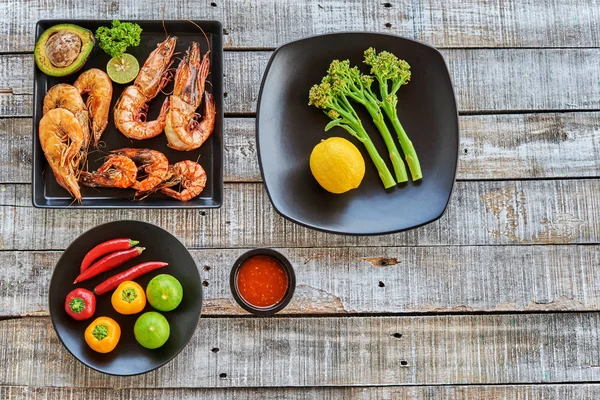 Ingredienti Pronti Preparare Cibo Asiatico Con Gamberetti Verdure — Foto Stock