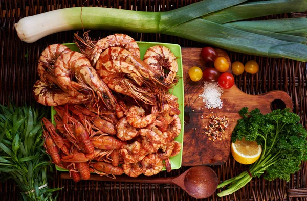 Cook Fish Restaurant Has Prepared Snack Beer Shrimp Royal Tiger — Stock Photo, Image