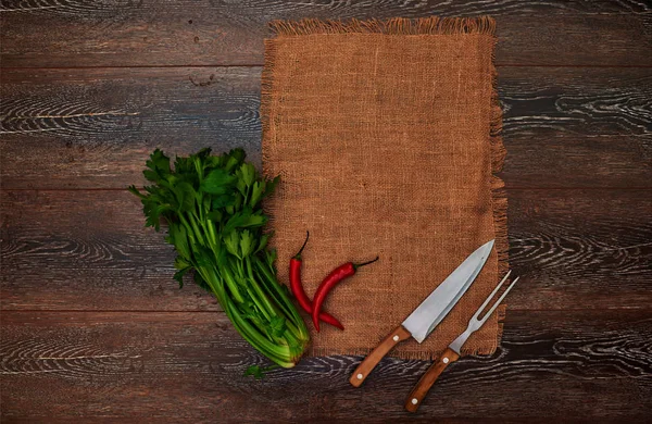 Ideas Para Restaurante Platos Estilo Rústico Lino Con Cuchillo Plata — Foto de Stock