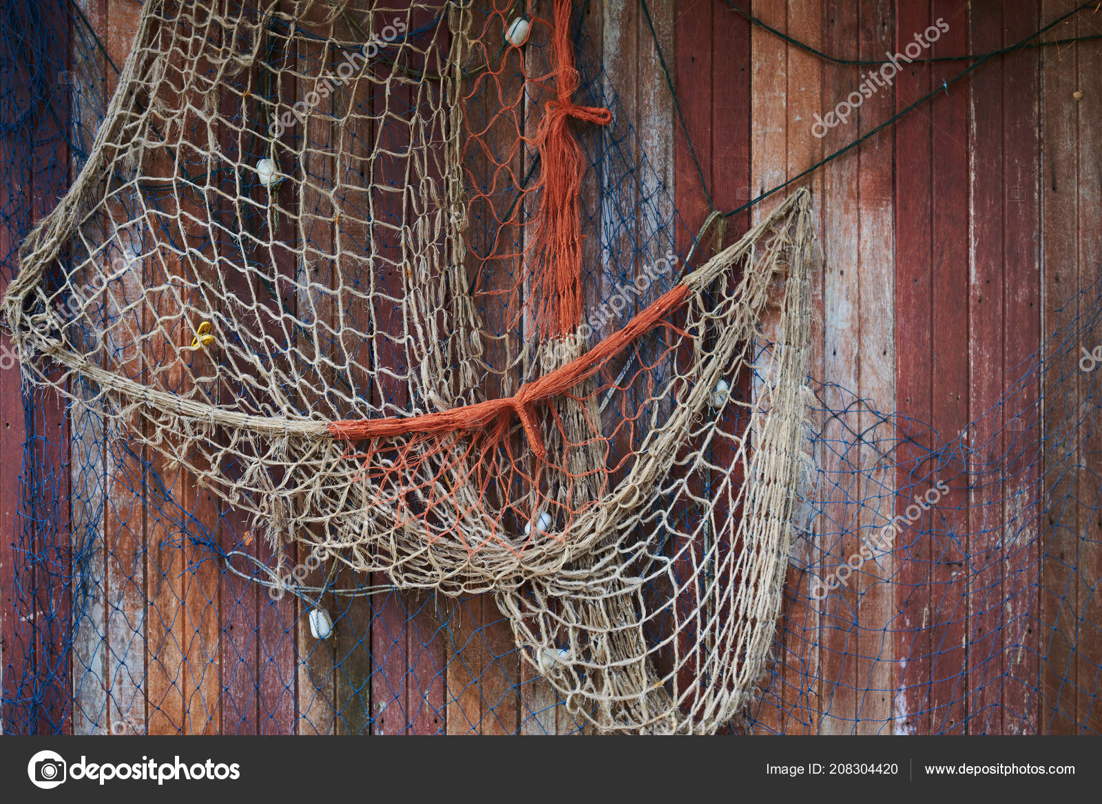 Fishing Net Vintage Style Old Fishing Nets Hanging Dark Wooden