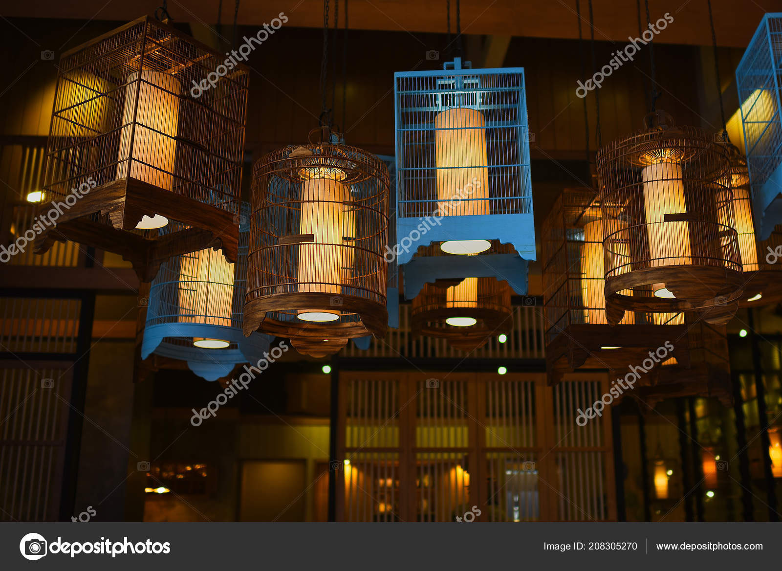 Lamp Made Bird Cage Decorating Hanging Lantern Lamps Wooden Wicker