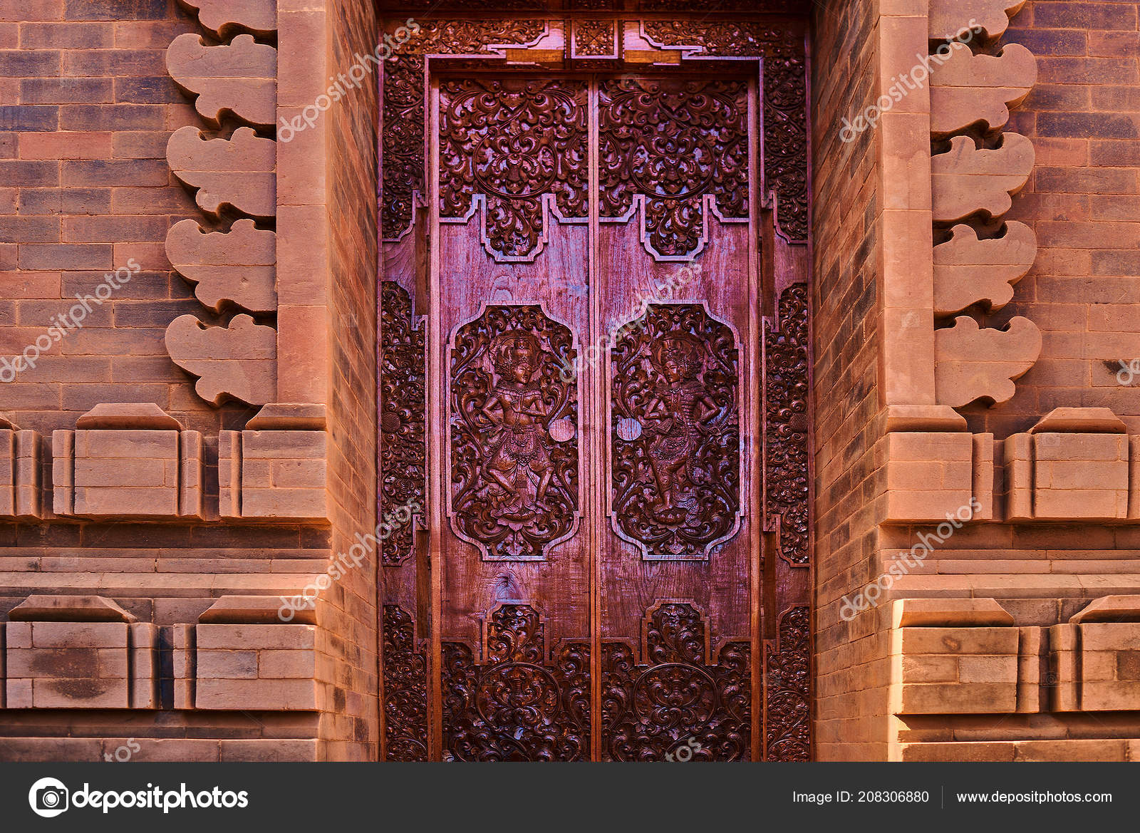 Wood Carving Ancient Teak Door Balinese Style Carving Art