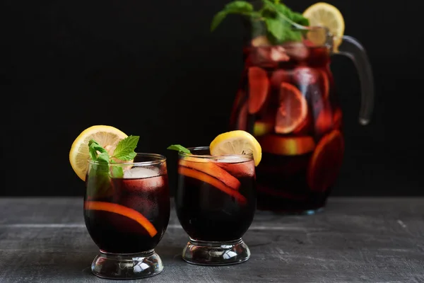 Carafe Glasses Sangria Typical Spanish Alcoholic Drink Red Cold Sangria — Stock Photo, Image