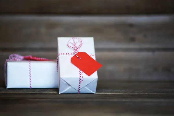 Cajas Regalo Vintage Fondo Madera Mala Calidad Caja Regalo Envuelta — Foto de Stock