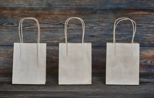 Mock Brauner Bastelpapierverpackung Mit Griffen Leere Einkaufstasche Mit Fläche Für — Stockfoto