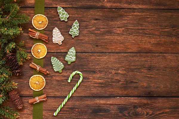 Fundo Comida Natal Pão Gengibre Frutas Secas Cenário Natal Sobremesa — Fotografia de Stock