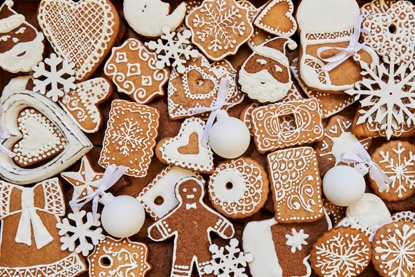 Christmas Homemade Gingerbread Cookies Wooden Table Top View — Stock Photo, Image