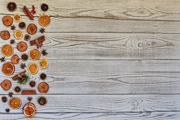 Christmas menu card for restaurants on wooden background with copy space. Retro style.