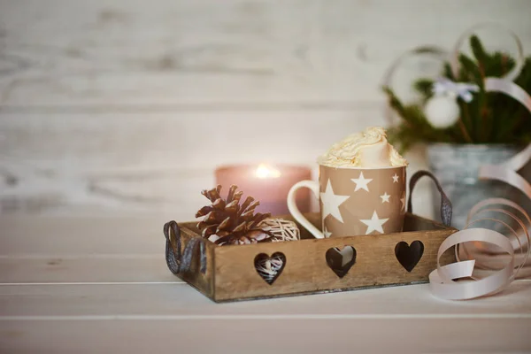 Composição Natal Bebida Quente Inverno Chocolate Quente Natal Cacau Com — Fotografia de Stock
