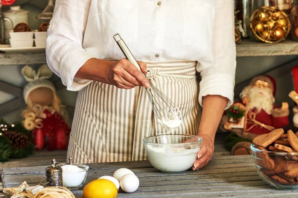 Preparing Gingerbread Cookies Christmas Step Making Icing — Stock Photo, Image