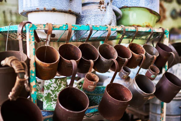 Oude Vintage Keukengerei Retro Uitrusting Van Het Koken Verschillende Objecten — Stockfoto