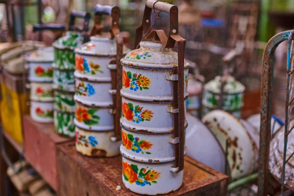 Oude Vintage Keukengerei Retro Uitrusting Van Het Koken Verschillende Objecten — Stockfoto