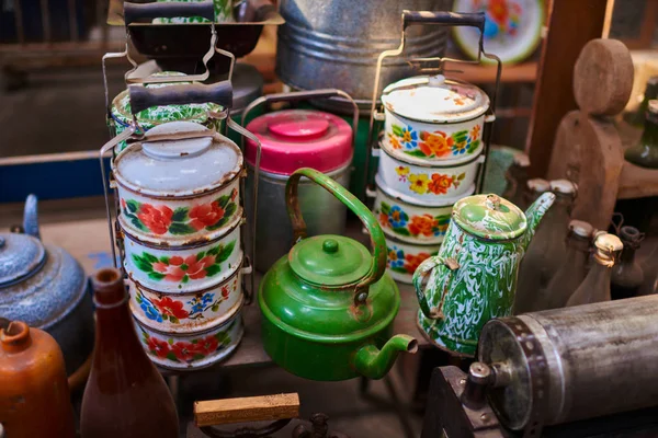 Oude Vintage Keukengerei Retro Uitrusting Van Het Koken Verschillende Objecten — Stockfoto