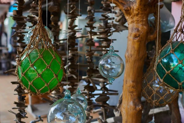 Exibição Decoração Artesanato Colorido Mercado Aberto Lâmpadas Vidro Artesanais Várias — Fotografia de Stock