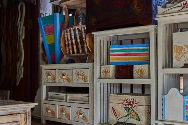 Vista Uma Mobília Gavetas Interior Estilo Vintage Shabby Móveis Madeira — Fotografia de Stock