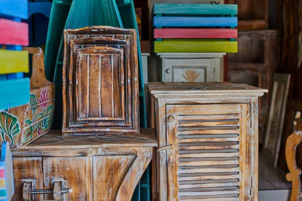 Vista Uma Mobília Gavetas Interior Estilo Vintage Shabby Móveis Madeira — Fotografia de Stock