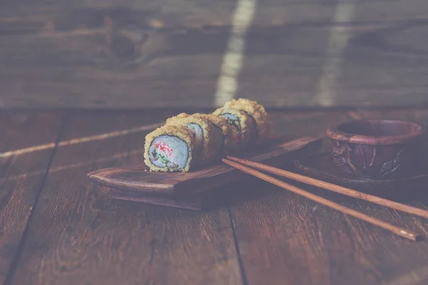 Traditional Japanese Food Style Tempura Sushi Rolls Made Smoked Eel — Stock Photo, Image