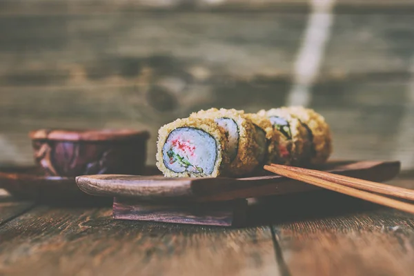 Traditional Japanese Food Tempura Shrimp Sushi Roll Japanese Food Style — Stock Photo, Image