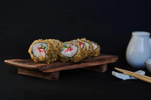 Comida Tradicional Japonesa Rollos Sushi Tempura Hechos Anguila Ahumada Carne — Foto de Stock