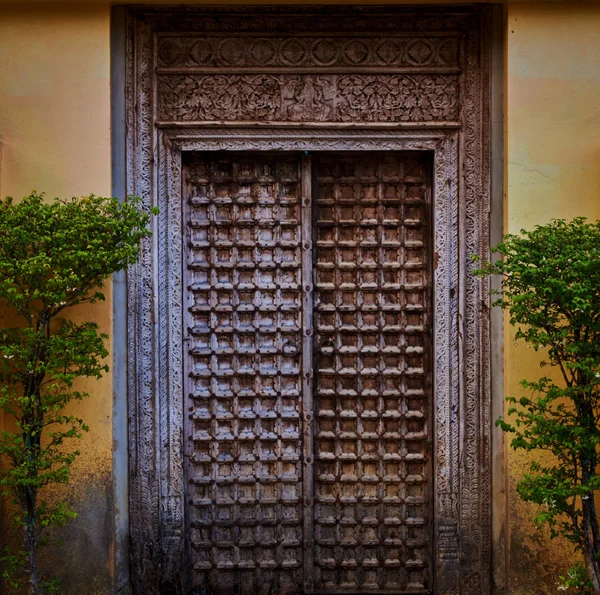 Piękne Stare Drewniane Drzwi Żelaza Ozdoby Stare Miasto — Zdjęcie stockowe