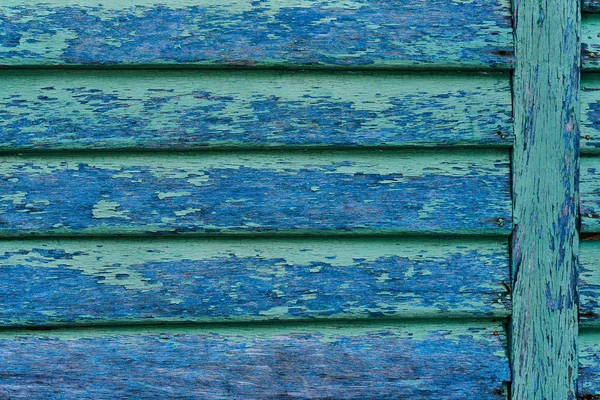 Parete Legno Con Vernice Verde Blu Gravemente Intemperie Peeling Vernice — Foto Stock