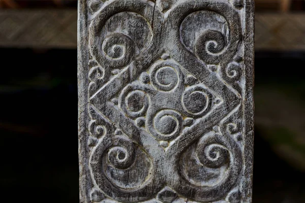 Detail Dari Ukiran Kayu Panel Dekoratif Bagian Kayu Tua Dan — Stok Foto
