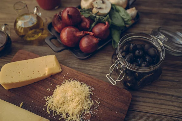 Ingredientes Cocina Pizza Verduras Queso Especias Los Ingredientes Una Receta — Foto de Stock