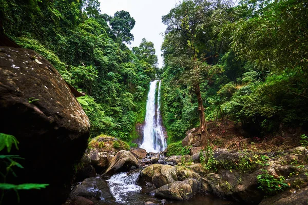 Krásný Vodopád Zelených Tropických Lesů Pohled Padající Vody Šplouchání Vody — Stock fotografie