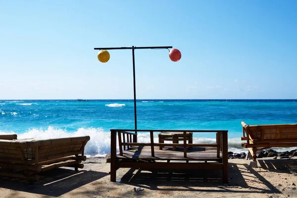 Romantic Gazebo Lounge Tropical Resort Empty Wooden Lounge Beds Beautiful — Stock Photo, Image