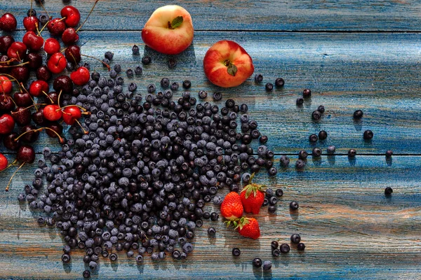 Arka Plan Farklı Meyveler Meyve Sağlıklı Kahvaltı Malzemeler Taze Çiğ — Stok fotoğraf