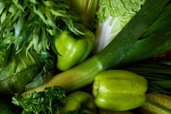 Vegetais Verdes Fundo Alimentar Como Conceito Alimentação Saudável — Fotografia de Stock