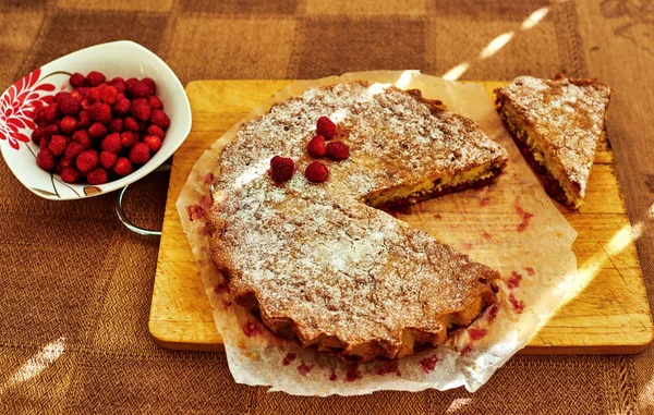 Domácí Koláče Lehký Snadný Recept Připravit Dort Čerstvým Ovocem Řez — Stock fotografie